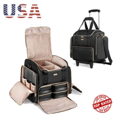 Estuche de tren de maquillaje profesional carro cosmético rodante viaje con 4 bolsas extraíbles Foto 1 de 4