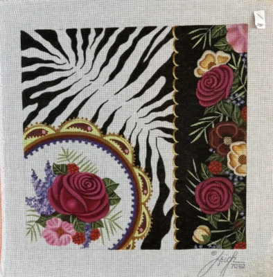 L7082-Cebra Paisley/Leigh Designs Lienzo Pintado a Mano Punta de Aguja 14ct 15x15 Foto 1 de 4