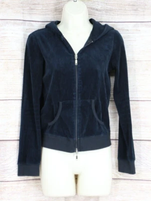 VINTAGE Mossimo Womens Size Small Full Zip Terry Cloth Jacket w/ Hood Black - Image 1 of 4