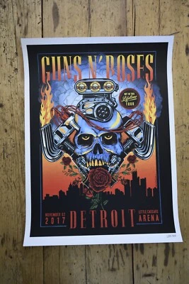 Guns N Roses - Litografía/Póster de gira rara - Detroit 2 de noviembre de 2017 Foto 1 de 4