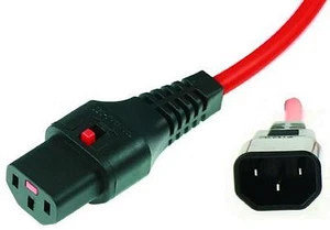 Power Extension Cable IEC C14 Male Plug to IEC C13 Female Lock Red 0.5m metres - Picture 1 of 2