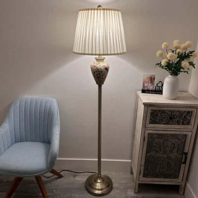 Floor Lamp Beige Ceramic Birds Flowers LED Bulb Included 65"H*16"W*16"D - Image 1 of 4