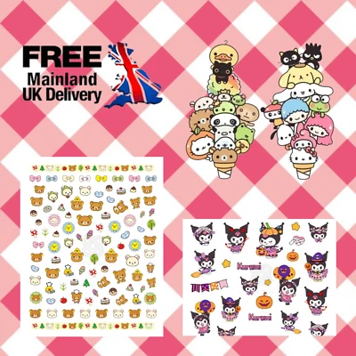 🌸SANRIO Nail Art Self Adhesive Stickers Kawaii Bear Rilakkuma Kuromi Purin🌸