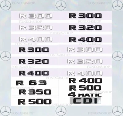 Mercedes Benz R Class Emblem Letters 3D badge stickers Chrome / Black R63-R550d - Image 1 of 4