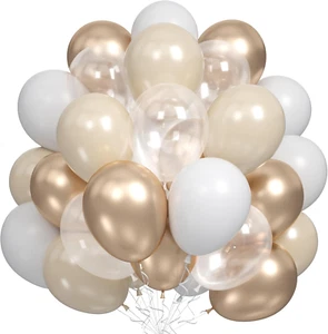 Nude White Gold Balloons, 60PCS Metallic Champagne Gold Cream White Clear Balloo - Picture 1 of 12