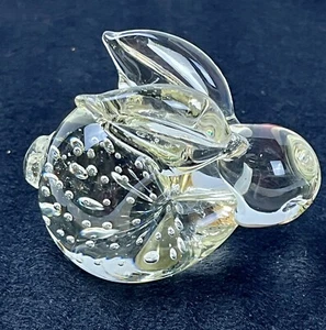 Glass Bunny Rabbit Cotton Tail Paper Weight Air Bubble Design 2 1/2" x 3" x 2" - Picture 1 of 11