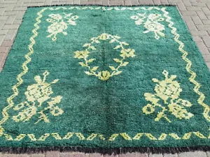 Vintage Turkish Shaggy Rug, Mohair Carpet, Long Hair Rug, Green Carpet 78"X71" - Picture 1 of 11