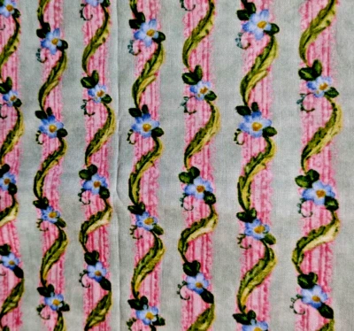 Susan Wheeler Para David Textiles Algodón Floral Rayas Rosa Sobre Verde BTHY x 43"W Foto 1 de 4