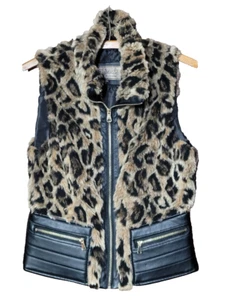 Ci Sono Anthropologie Weste Damen klein Leopardenmuster Kunstfell Reißverschluss Boho künstlerisch - Bild 1 von 12