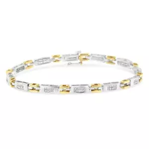 1 Carat Real Princess Cut Diamond Geo Link Bracelet in 10K Two-Tone Gold - Picture 1 of 9