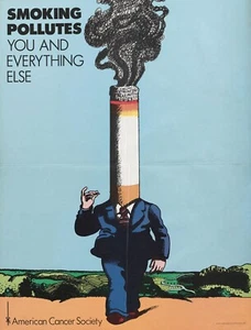 Póster publicitario antitabaco 1973 - decoración de pared del hogar de la Sociedad Americana del Cáncer - Imagen 1 de 3