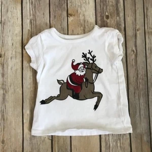 Infant Baby Boy Girl Santa with Reindeer Tshirt Shirt 6-12 Months Old Navy - Picture 1 of 4