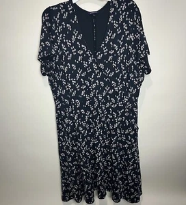 Lands’ End Black Tan Printed Faux Wrap Cap Sleeve Knee Length Dress 2X W/Pockets - Picture 1 of 6