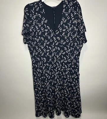 Lands’ End Black Tan Printed Faux Wrap Cap Sleeve Knee Length Dress 2X W/Pockets - Image 1 of 4