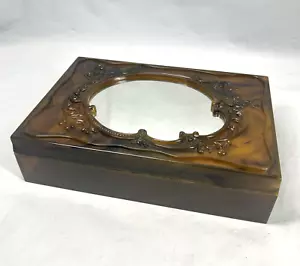 Lucite Vanity Box Jewelry Trays Makeup Mirror Cherub Faux Tortoise Shell Vintage - Picture 1 of 24