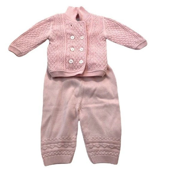 Chant De Joie Baby Girls’ Size 6-9/ 9-12 Months Sweater Set Light Pink Textured - Image 1 of 4