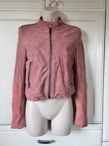Theory Lamb Suede Jacket Size Medium Two Tone Pink Full Zip Soft Pockets - Picture 1 of 13