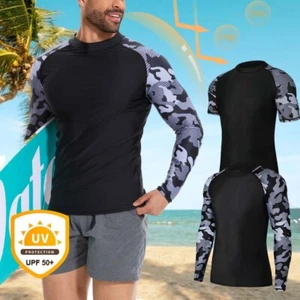 Men's UPF 50+ UV Protection T-Shirt Sun Block Rash Guard Surf Shirts Water Sport - Picture 1 of 14