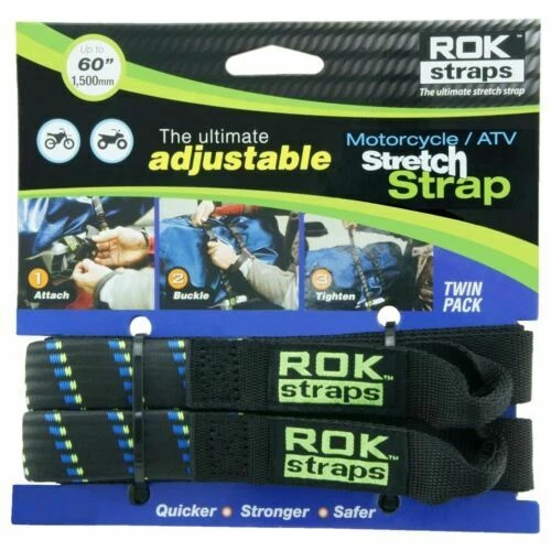 ROK Motorcycle Bike ATV Straps Adjustable HD 60" 1500mm Stretch Twin Pack - Image 1 of 1