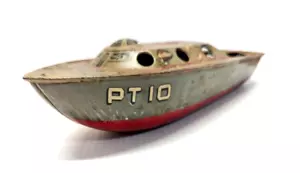 Vintage Marx PT10 Tin Torpedo Patrol Toy Navy Boat Putt Putt Steam Power 4"X10" - Picture 1 of 9