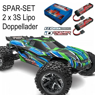 TRAXXAS Rustler 4x4 VXL grün + 2x 3S 5000 mAh Akku und doppel Lader Traxxas - Bild 1 von 4
