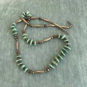 VTG Navajo Turquoise Bead & Sterling Silver 24" Necklace - Picture 1 of 4