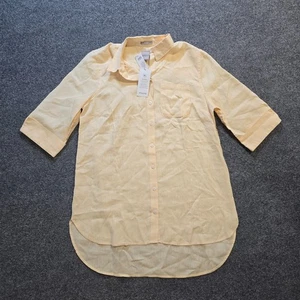 Chicos Top Womens Medium Yellow Linen No Iron Button 3/4 Sleeve Classic Career - Picture 1 of 10