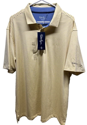 Walter Hagen polo shirt mens XL  yellow blue striped performance athletic New! - Image 1 of 4