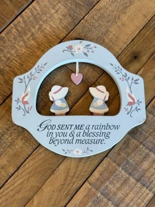 Vtg God Sent Me A Rainbow Handpainted Wall Plaque Girls Bonnets 7.5”x7” USA Made - Picture 1 of 10