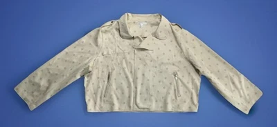 Chaqueta Cato Moto Mujer 26/28W Bronceada Estampado Estrella Abierta Drapeada Frontal Imitación Gamuza Foto 1 de 4