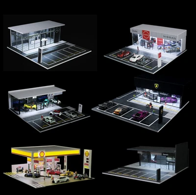 1:64 Diorama Aparcamiento Modelo LED Diecast Coche Garaje Escena Display Case DE - Imagen 1 de 4