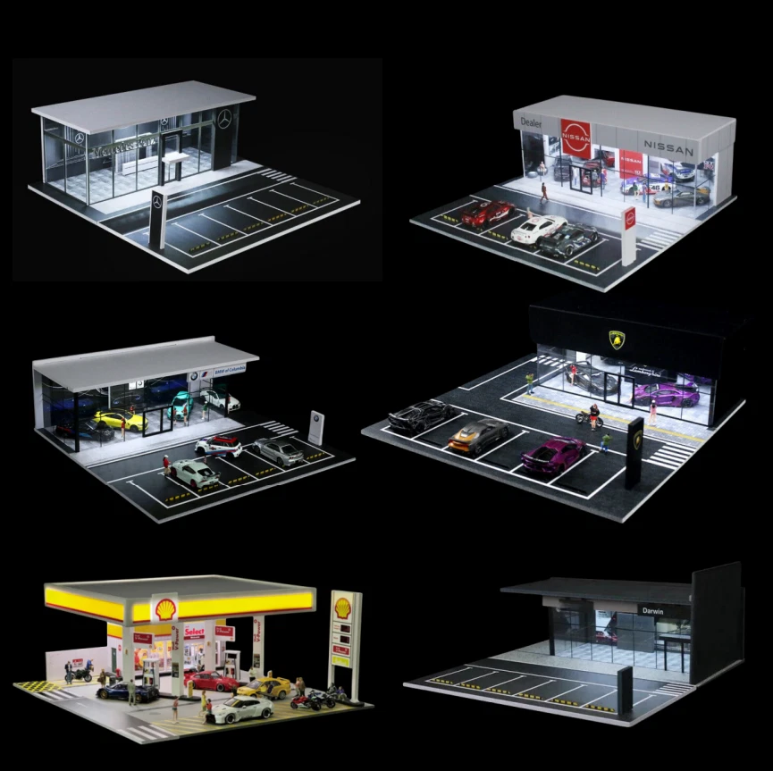 G-FANS, MORE ART, NUEIOVRW 1:64 Diorama Parkplatz Modell LED Diecast Modellautos Szene Display Case DE