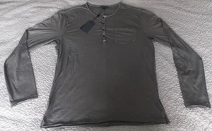 John Varvatos Mens T-Shirt Gray Green Henley Long Sleeve Vintage Wash Size M NWT - Picture 1 of 7