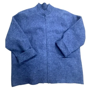 Eileen Fisher Damen 100% Wolle Reißverschluss Jacke Mantel Blau Größe L Large Minimalis - Bild 1 von 9