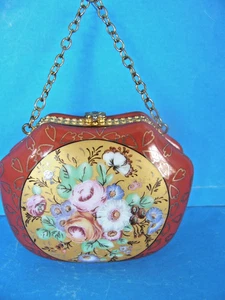Cartera de porcelana miniatura vintage bolso baratija caja pintada a mano 2,5" - Imagen 1 de 8