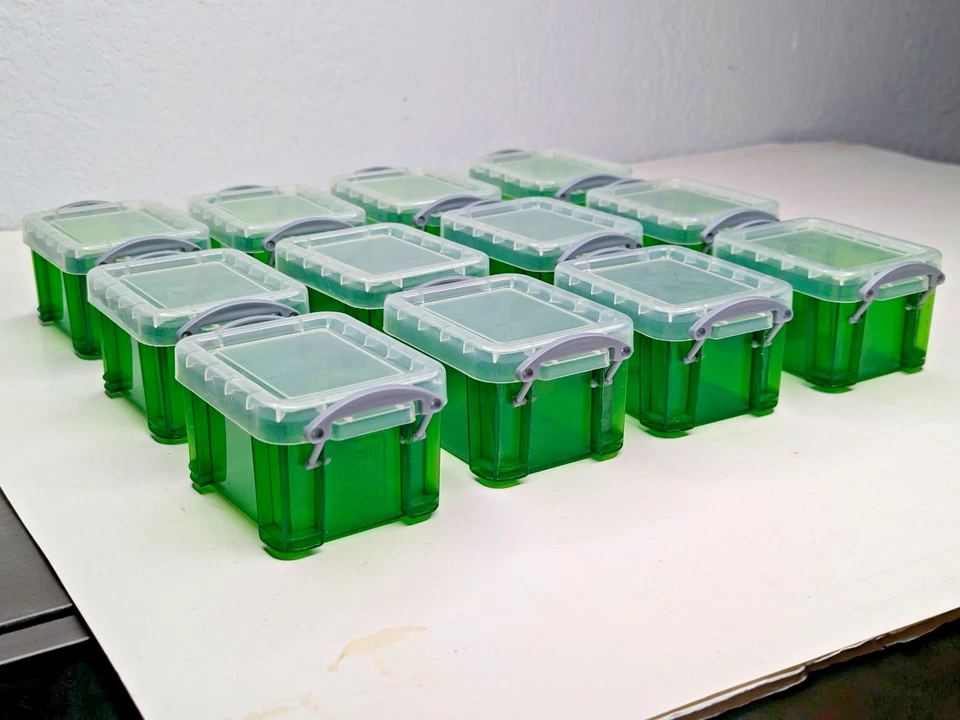Set of 12 Really Useful Boxes Green 0.14 Liter Snap Lid Storage Container Tiny - Image 1 of 4