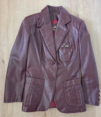 Abrigo chaqueta blazer cuero genuino granate talla 4 petite Foto 1 de 3