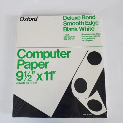 Oxford Computer Paper White VTG 80s 1984 NEW - 9.5" x 11" 250 Sheets Continuous - Image 1 of 4
