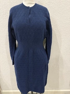 Brooks Brothers navy blue long sleeve wool knit dress Sz M/L Rib waist - Picture 1 of 3