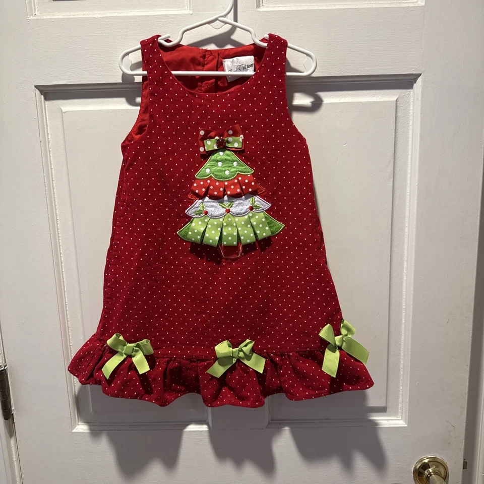 Vestido navideño de pana roja para niñas edición rara con talla 5T Foto 1 de 4