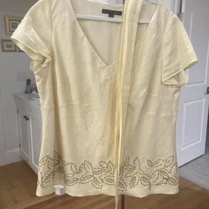Blusa túnica top lafayette 148 talla 16 lino cuello en V cinturón detalle bordado - Imagen 1 de 12