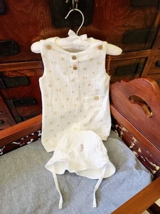 Rock A Bye Baby 100% Cotton Beach Theme Romper & Sun Hat NEW with Tags Sz 6-9mo - Picture 1 of 16