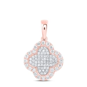 10K Rose Gold Round Diamond Women's 4 Leaf Clover Luck Cluster Pendant 1/4 CT. - Picture 1 of 1