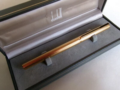 Pluma Estilográfica Dunhill Gemline Chapada en Oro Cebada 14K F Plumín Línea Negra Clip Foto 1 de 4
