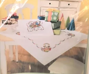 Village Linens Birthday Stamped Embroidery Table Topper Kit 36x36 - Picture 1 of 7