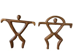 HOLZ HANDARBEIT WAND ABSTRAKT SKULPTUR STATUE HANDARBEIT 2er SET - Bild 1 von 9