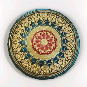 LG TURKISH CAKE DISH Multicolor Medallion Design Gold Painted Ziva Offering - Picture 1 of 9
