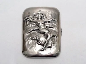 Jugendstil - Erotik Zigarettenetui - Frau in den Wellen - USA - Unger Brothers - Bild 1 von 7