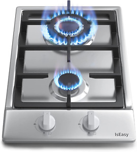 Gas Cooktop 12 Inch Stainless Steel 2 Burners Built-In Gas Hob Stove Top with NG