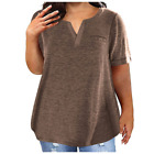 T-shirt femme à manches courtes couleur unie T-shirt poche ample poche taille plus taille V